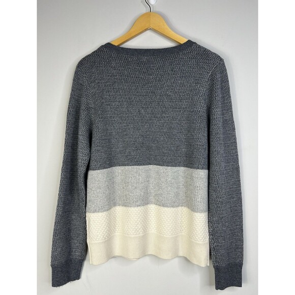Sutton Studio Cashmere Blend Gray Stripe Crew Neck Sweater Size Large - Picture 2 of 5